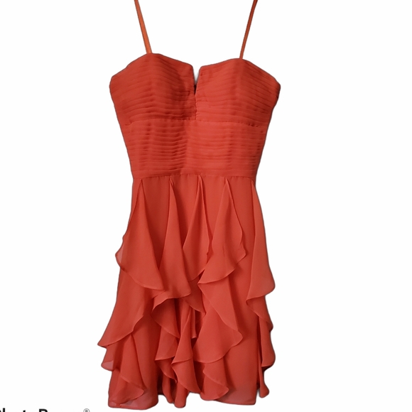 NWT Arden B Orange Ruffle Strapless Dress - Picture 2 of 7